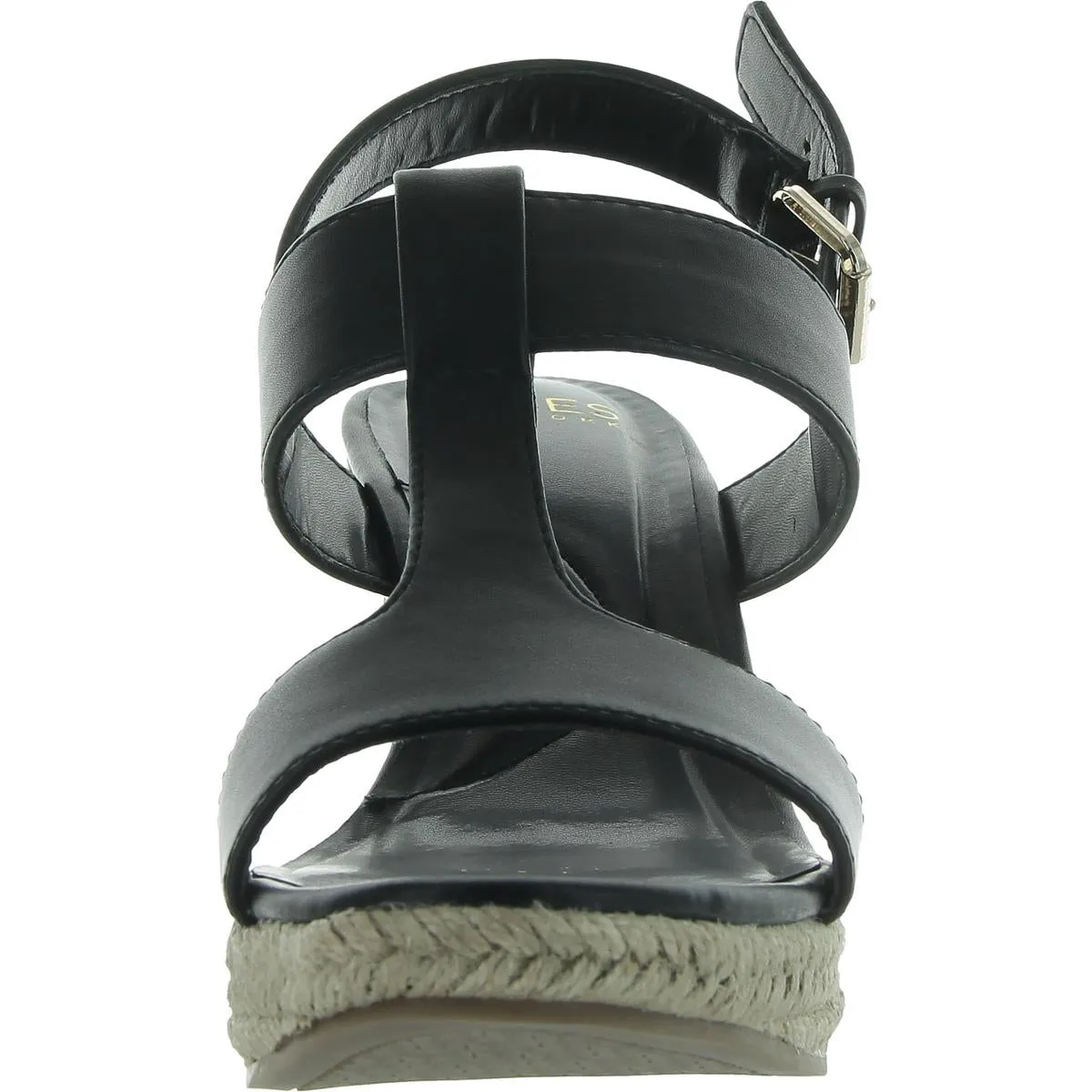 Isortee Womens Faux Leather Cut out Wedge Sandals