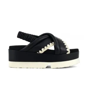 Japanese Criss-Cross Platform Sandal In Black/ivory