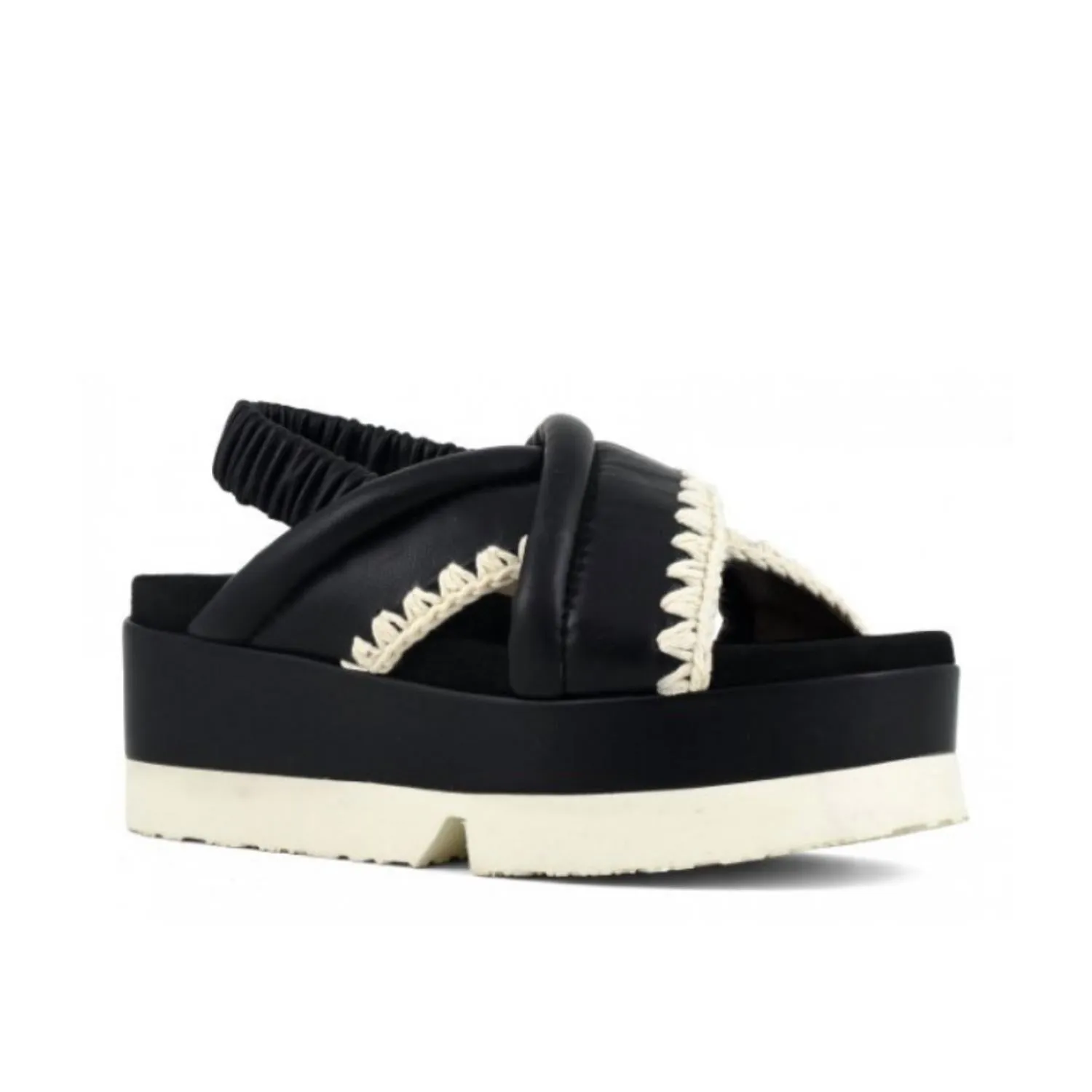Japanese Criss-Cross Platform Sandal In Black/ivory