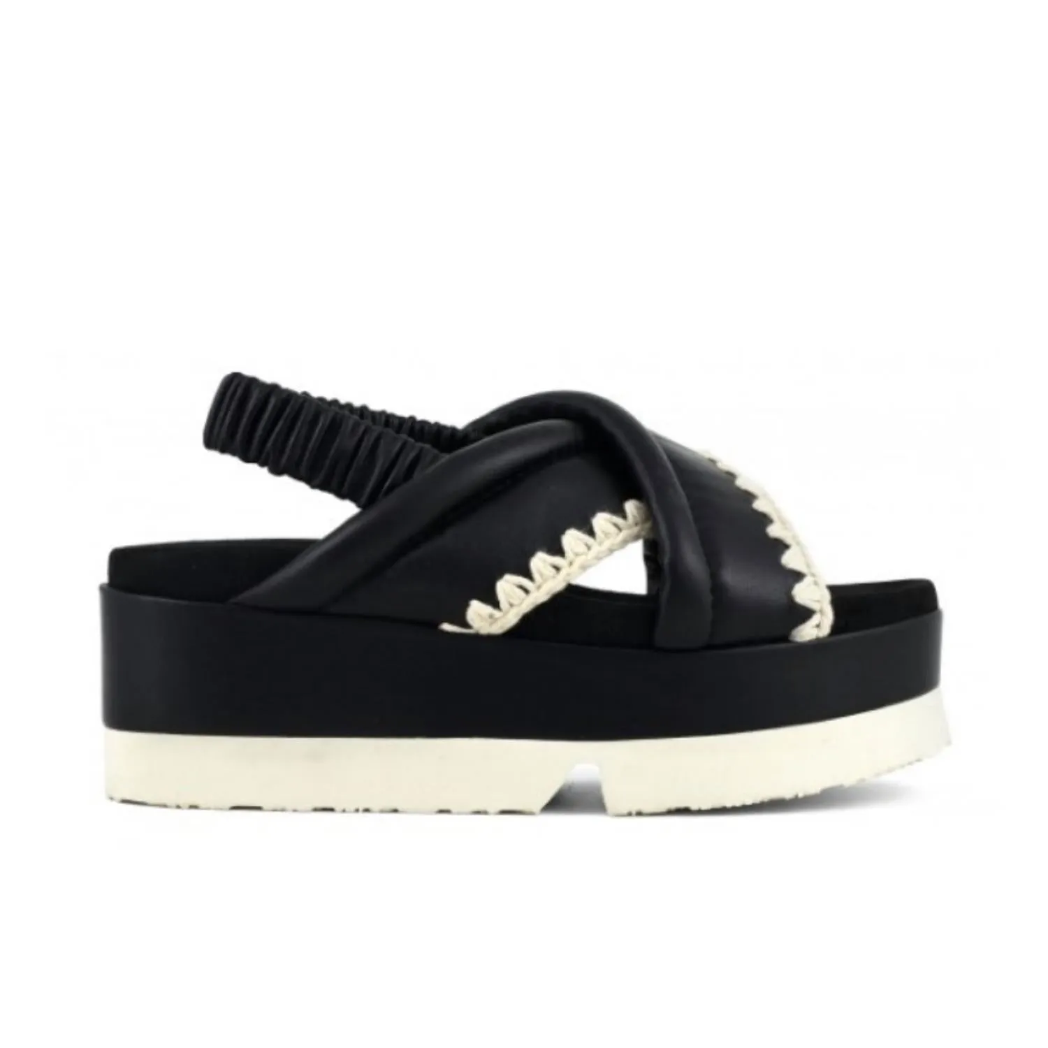 Japanese Criss-Cross Platform Sandal In Black/ivory
