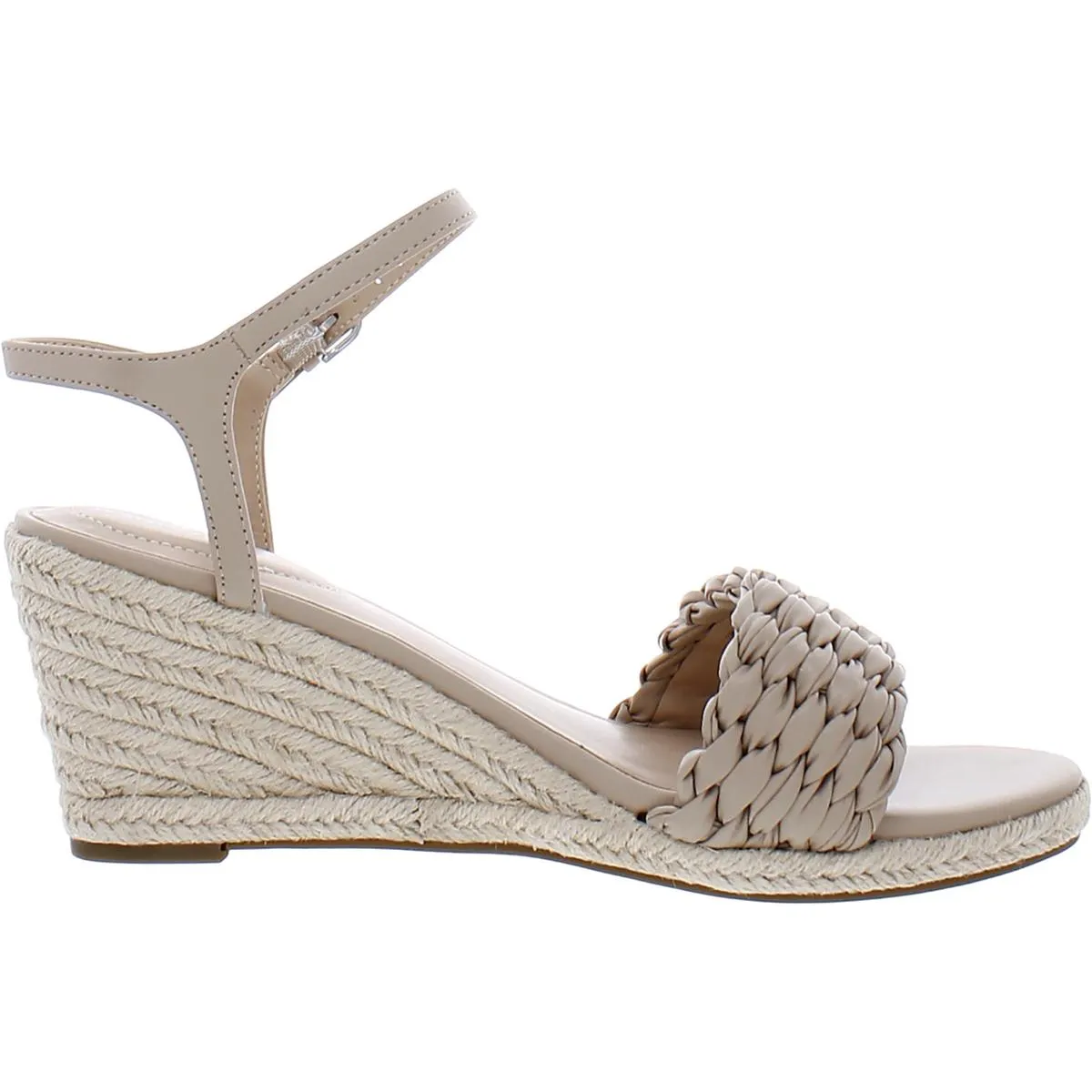 Jingle Womens Faux Leather Ankle Strap Wedge Sandals