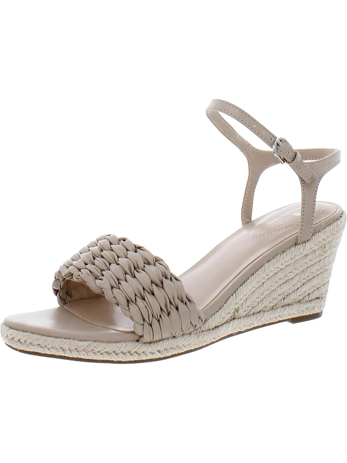 Jingle Womens Faux Leather Ankle Strap Wedge Sandals