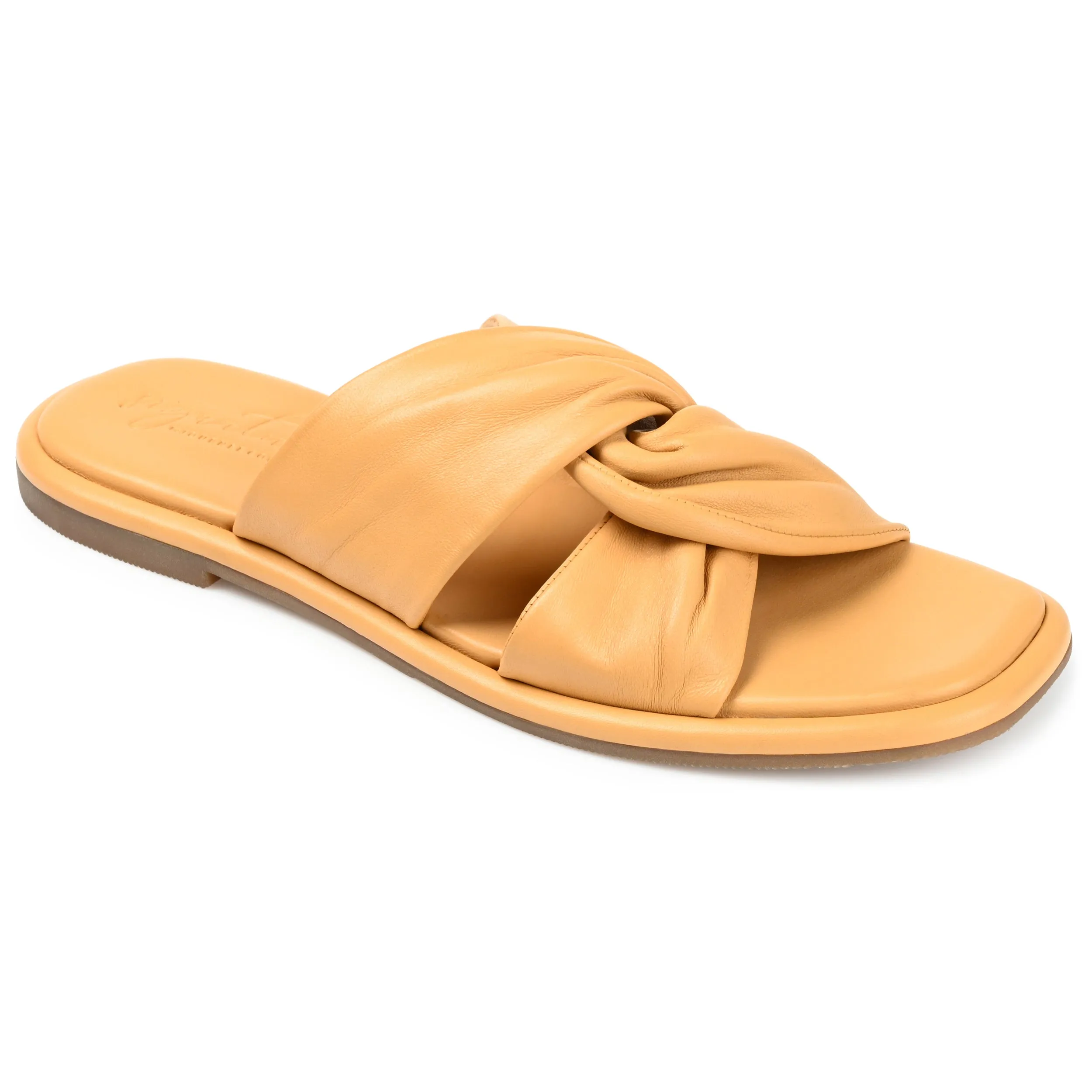 Journee Signature Womens Genuine Leather Kanndice Slip On Slide Sandals