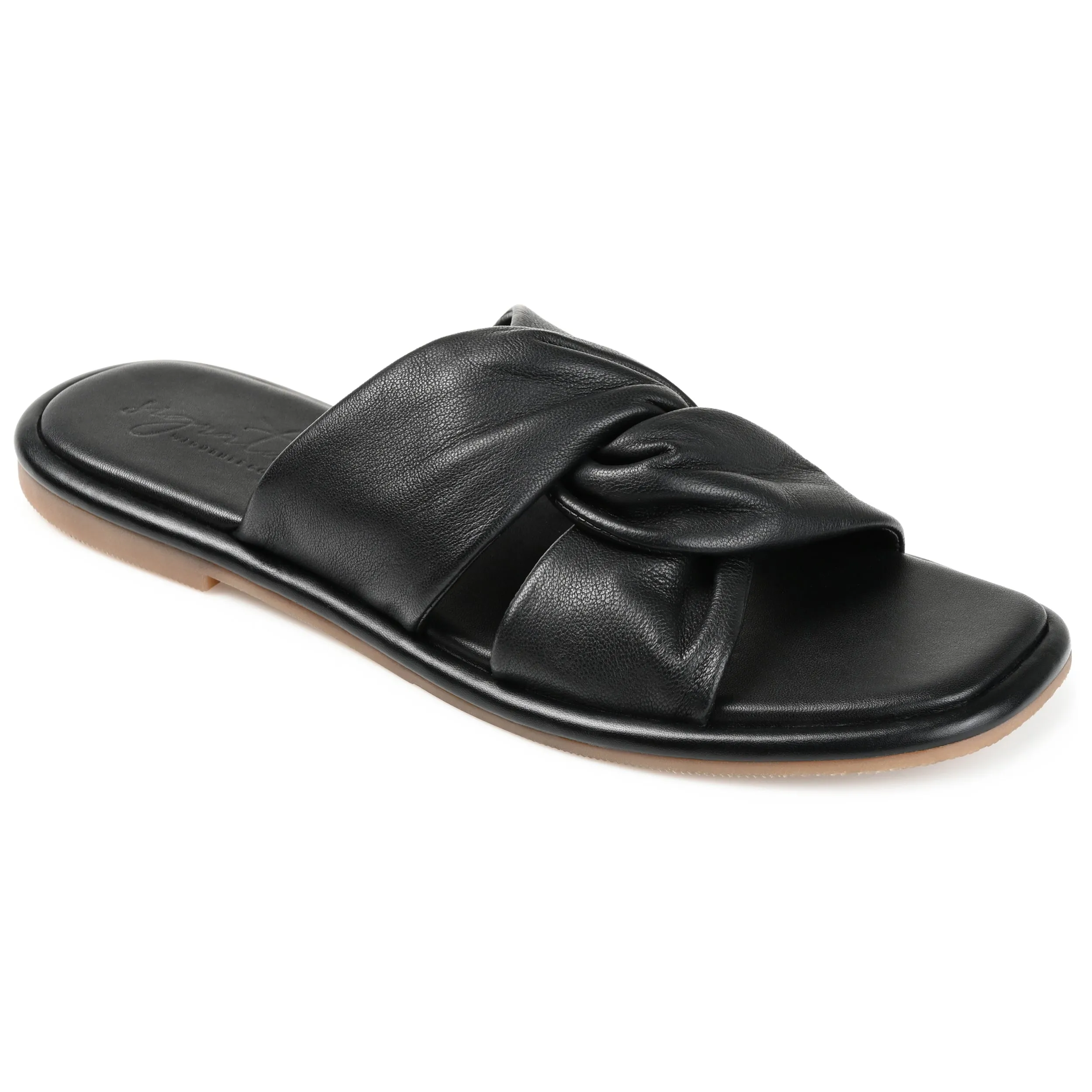 Journee Signature Womens Genuine Leather Kanndice Slip On Slide Sandals