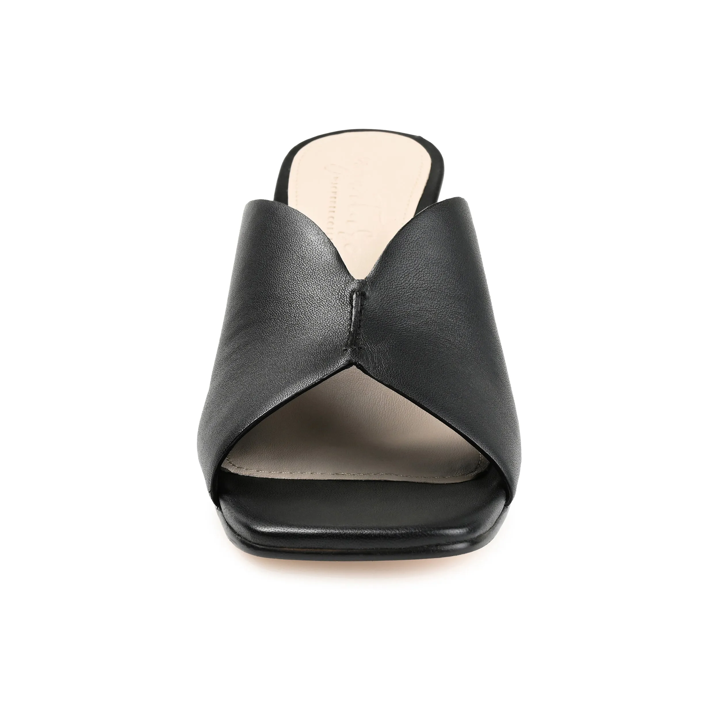 Journee Signature Womens Genuine Leather Karah Slip On Block Heel Open Square Toe Sandals
