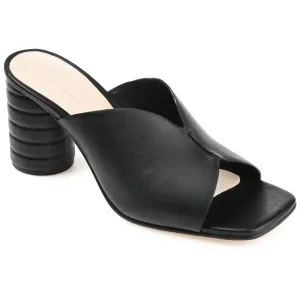 Journee Signature Womens Genuine Leather Karah Slip On Block Heel Open Square Toe Sandals