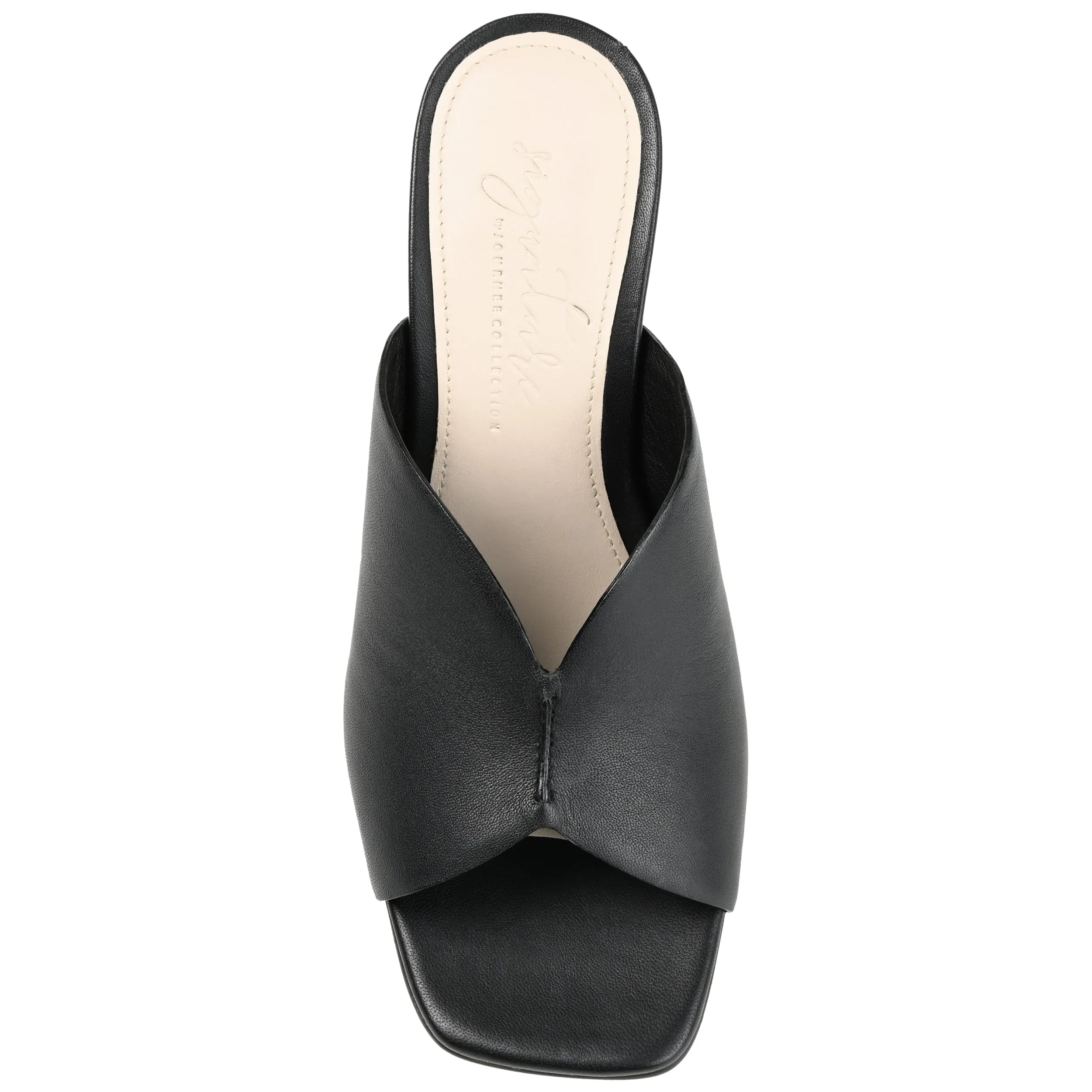 Journee Signature Womens Genuine Leather Karah Slip On Block Heel Open Square Toe Sandals