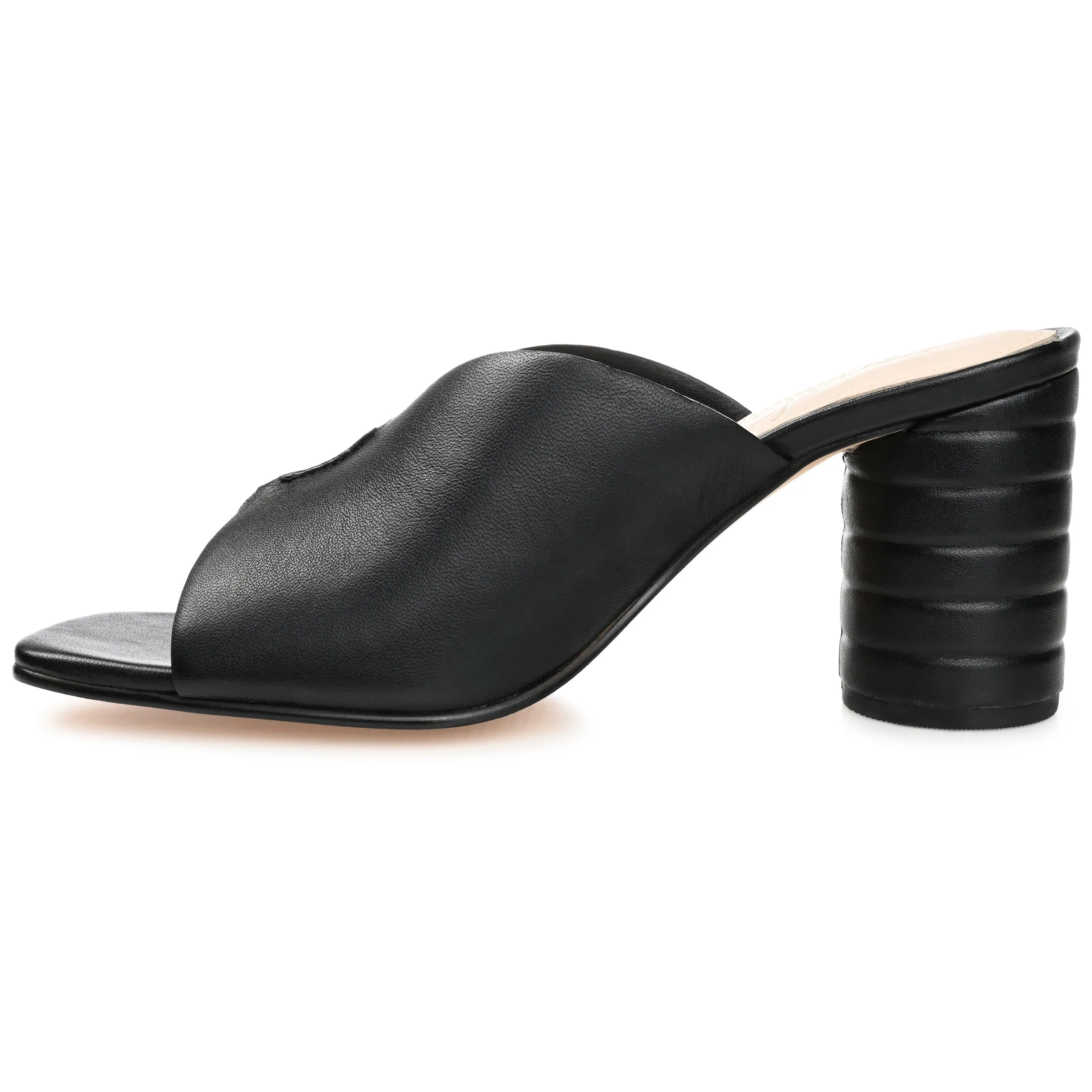 Journee Signature Womens Genuine Leather Karah Slip On Block Heel Open Square Toe Sandals
