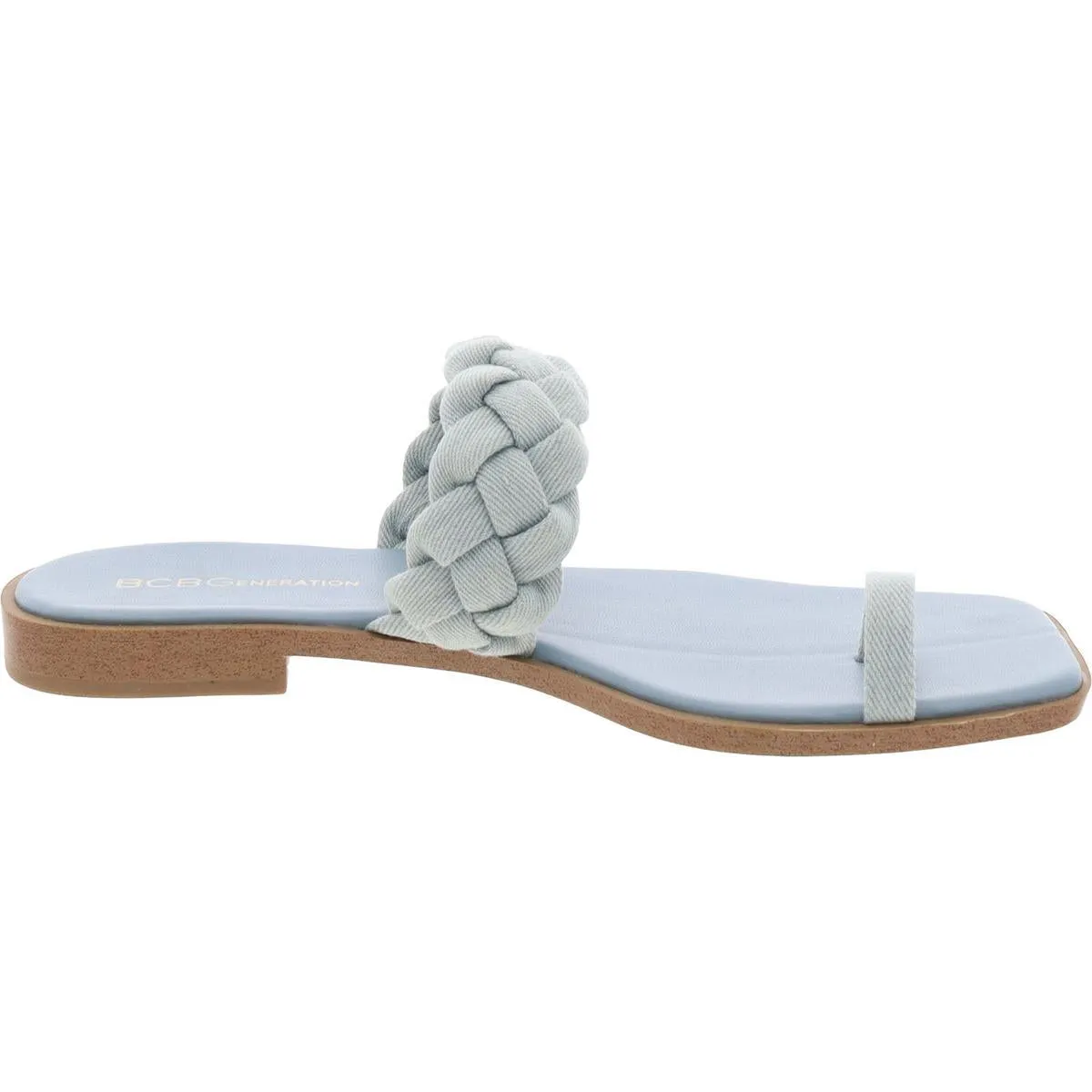Letti Womens Toe Loop Denim Slide Sandals