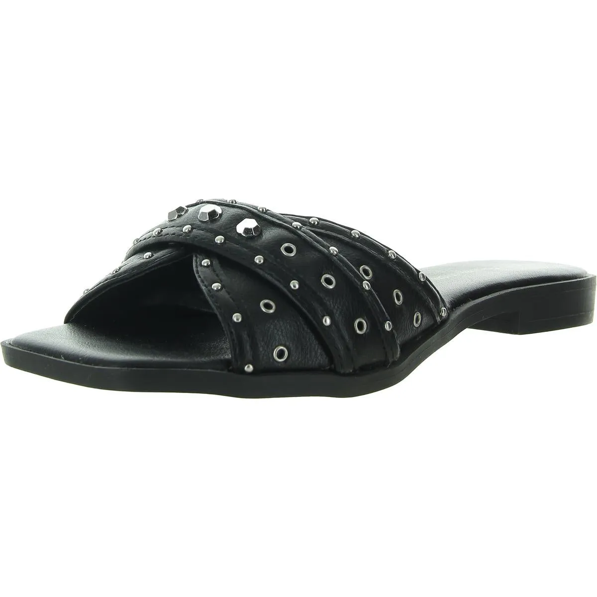 Lucca  Womens Studded Faux Leather Slide Sandals