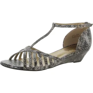 Lux Womens Faux Leather Embossed Wedge Sandals