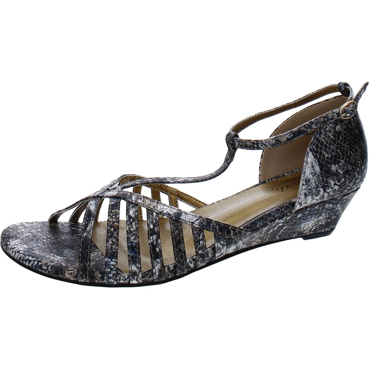 Lux Womens Faux Leather Embossed Wedge Sandals