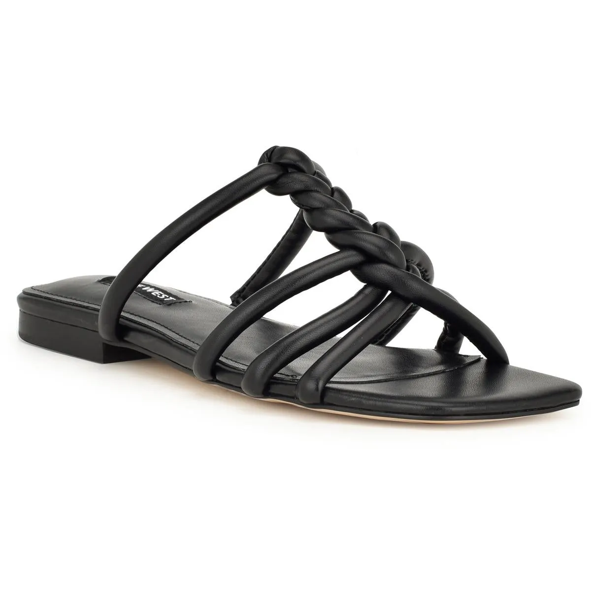 MAKEE3 Womens Braided Faux Leather Slide Sandals