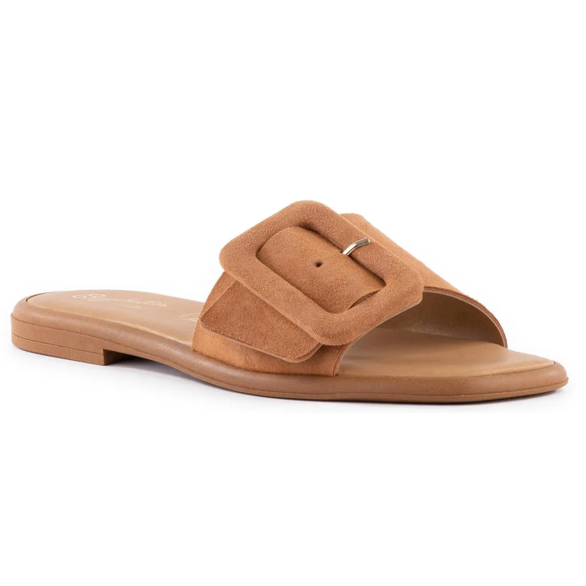 Manhattan Womens Leather Slip On Slide Sandals