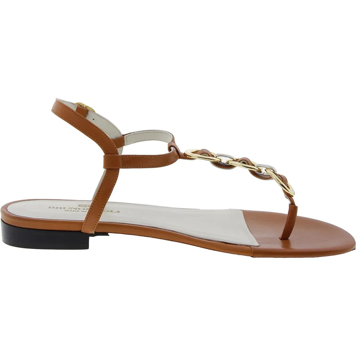 Marina Womens Chain Leather T-Strap Sandals