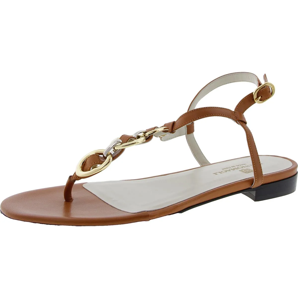 Marina Womens Chain Leather T-Strap Sandals