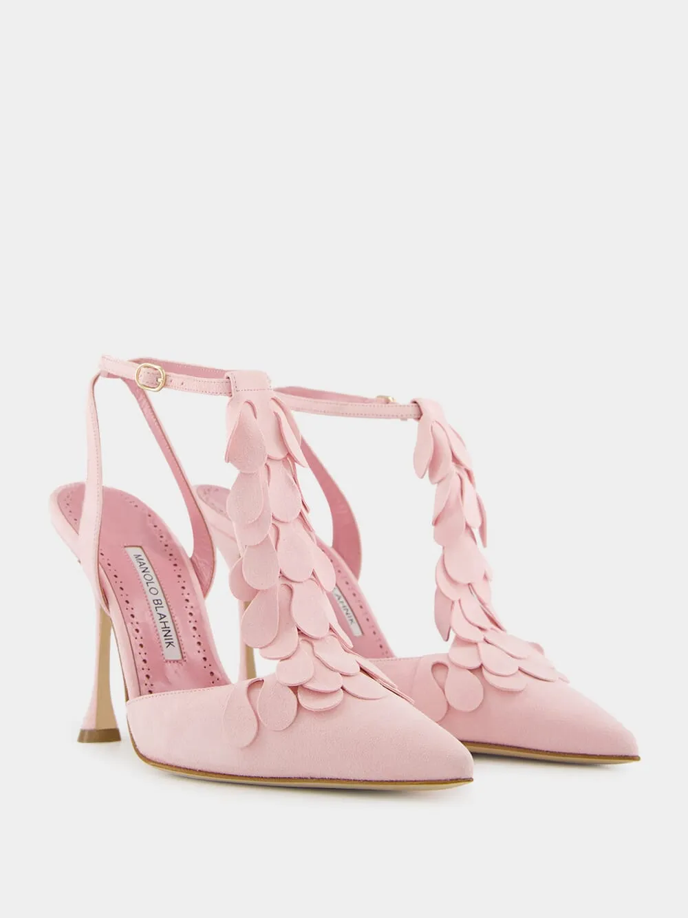 Marwam Pink Suede Ankle Strap Pumps