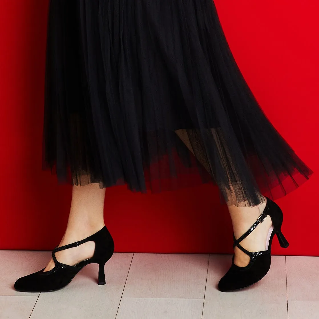 Meredith: Black Suede &amp; Snake Print Leather