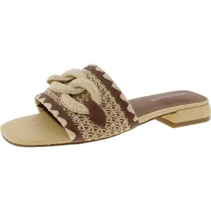 Myami Womens Embellished Faux Leather Slide Sandals