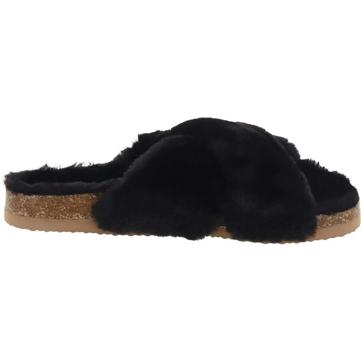 Myth Womens Faux Fur Colorblock Slide Sandals