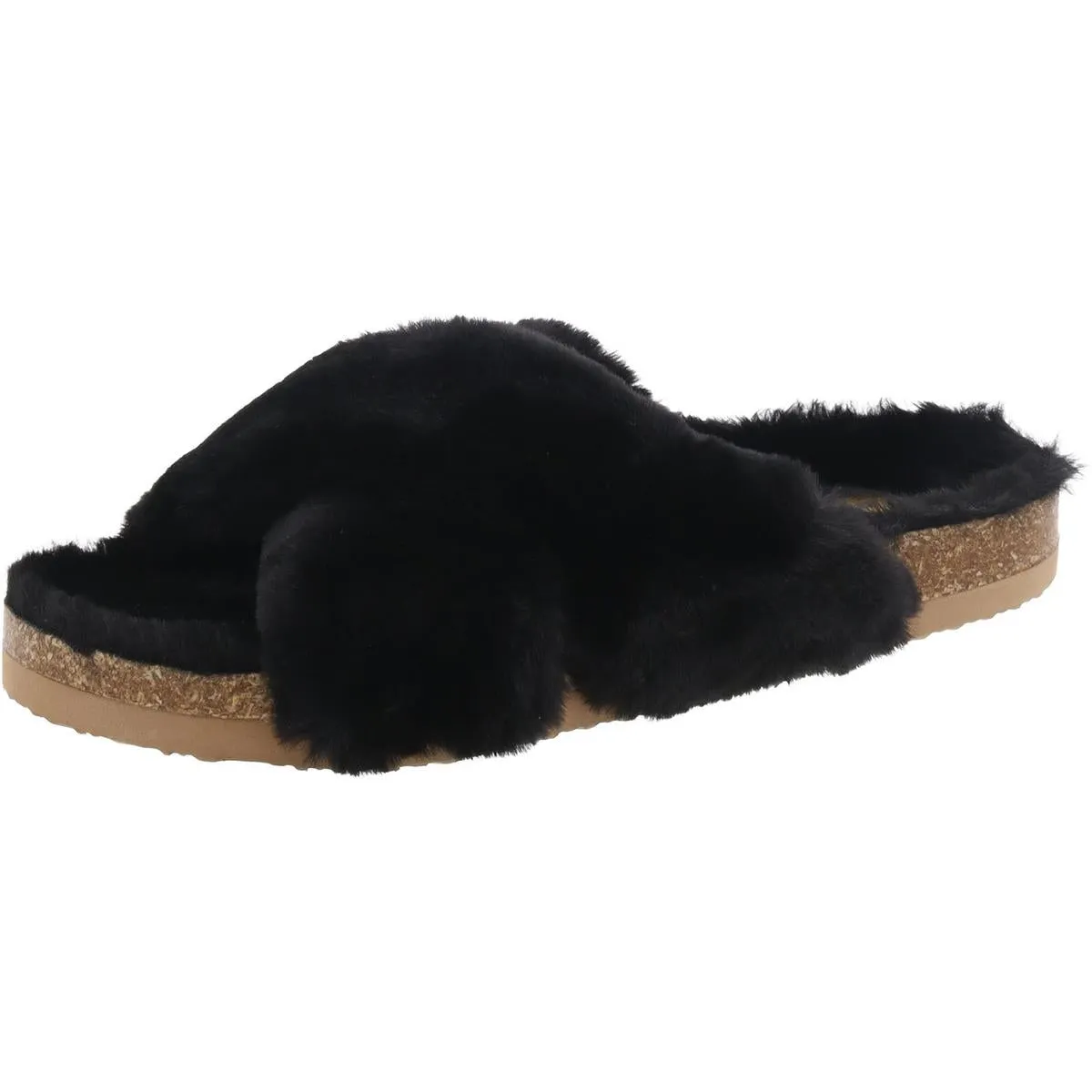 Myth Womens Faux Fur Colorblock Slide Sandals