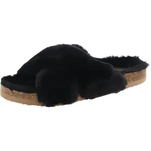 Myth Womens Faux Fur Colorblock Slide Sandals