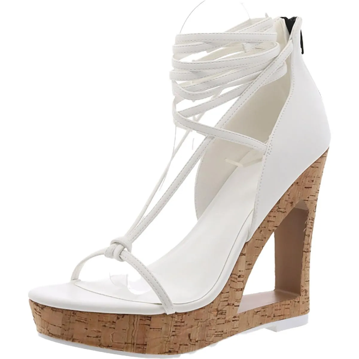 NINA Womens Faux Leather Almond toe Wedge Sandals