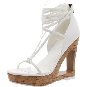 NINA Womens Faux Leather Almond toe Wedge Sandals