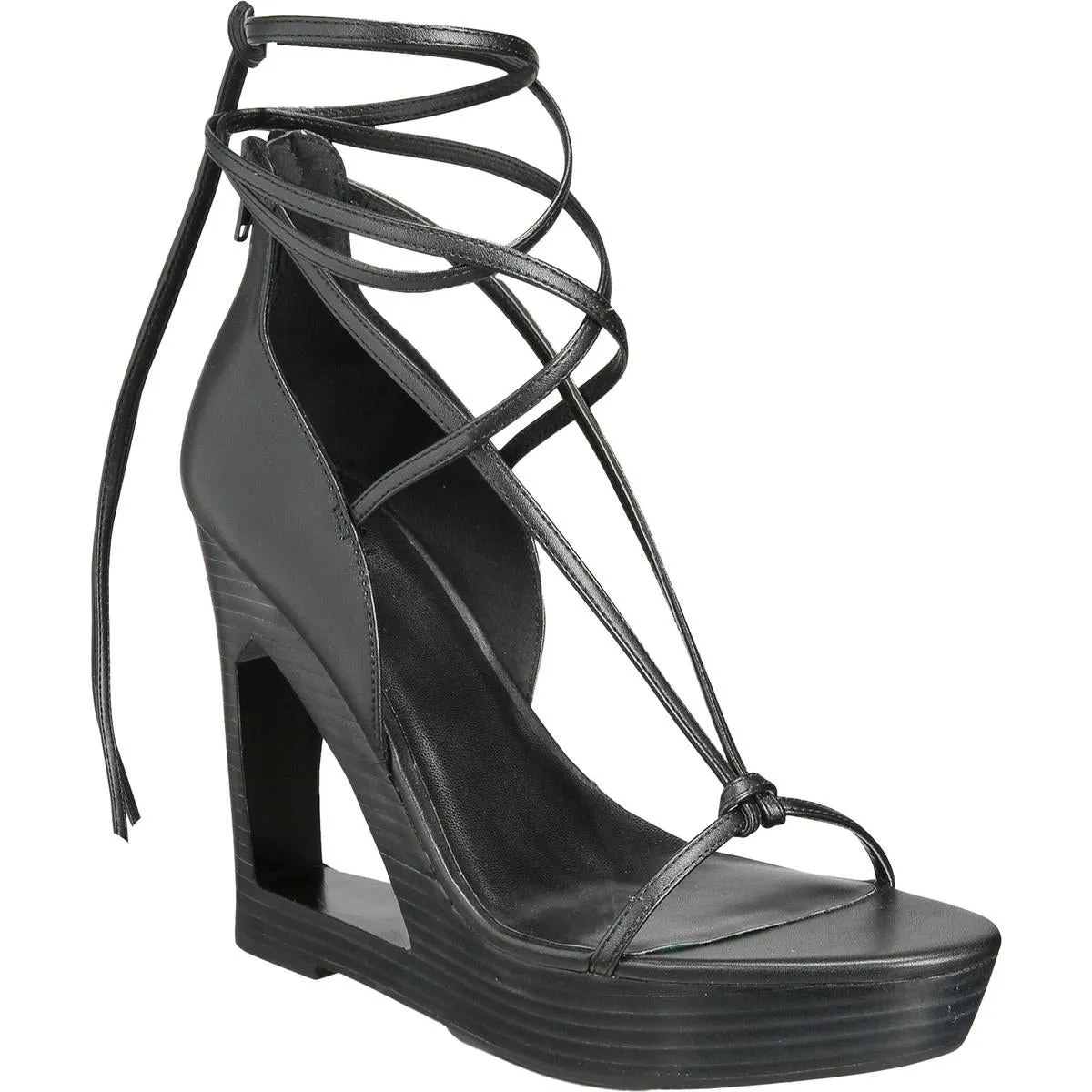 NINA Womens Faux Leather Almond toe Wedge Sandals