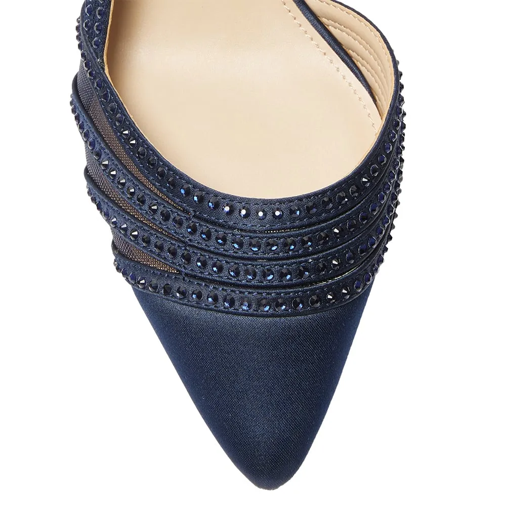 Noreen Heel in Navy Satin