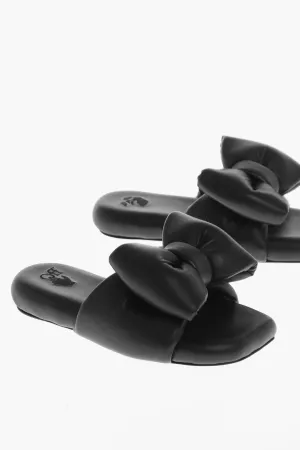 Off-White Padded Leather Bow Sliders