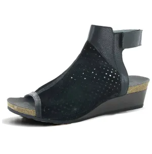 Oz Wedge Sandal In Punched Black Suede