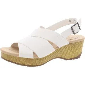 Raffey Womens Buckle Faux Leather Slingback Sandals