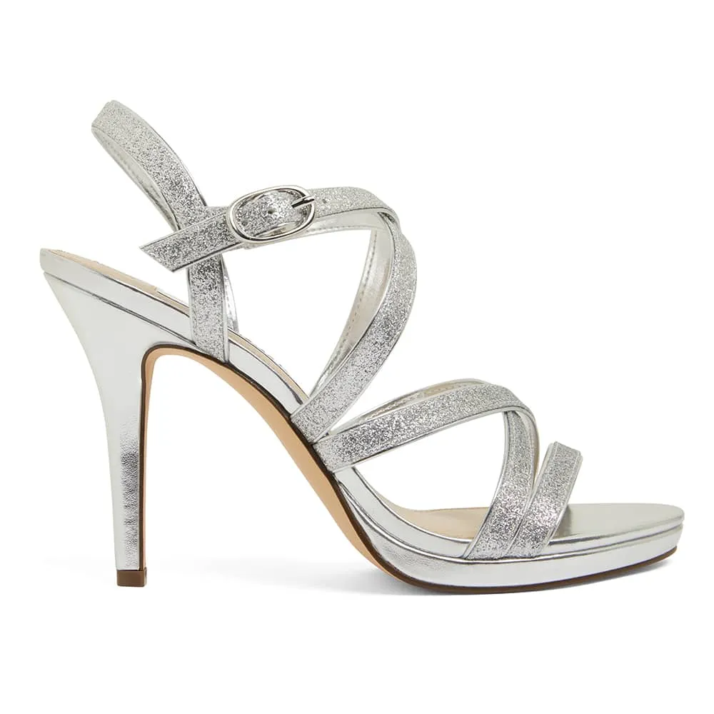 Reatha Heel in Silver Glitter Satin