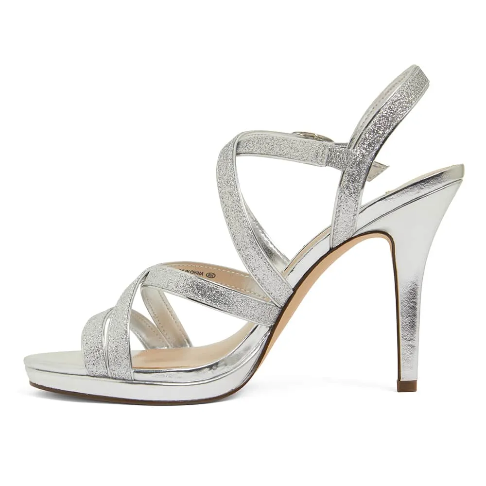 Reatha Heel in Silver Glitter Satin