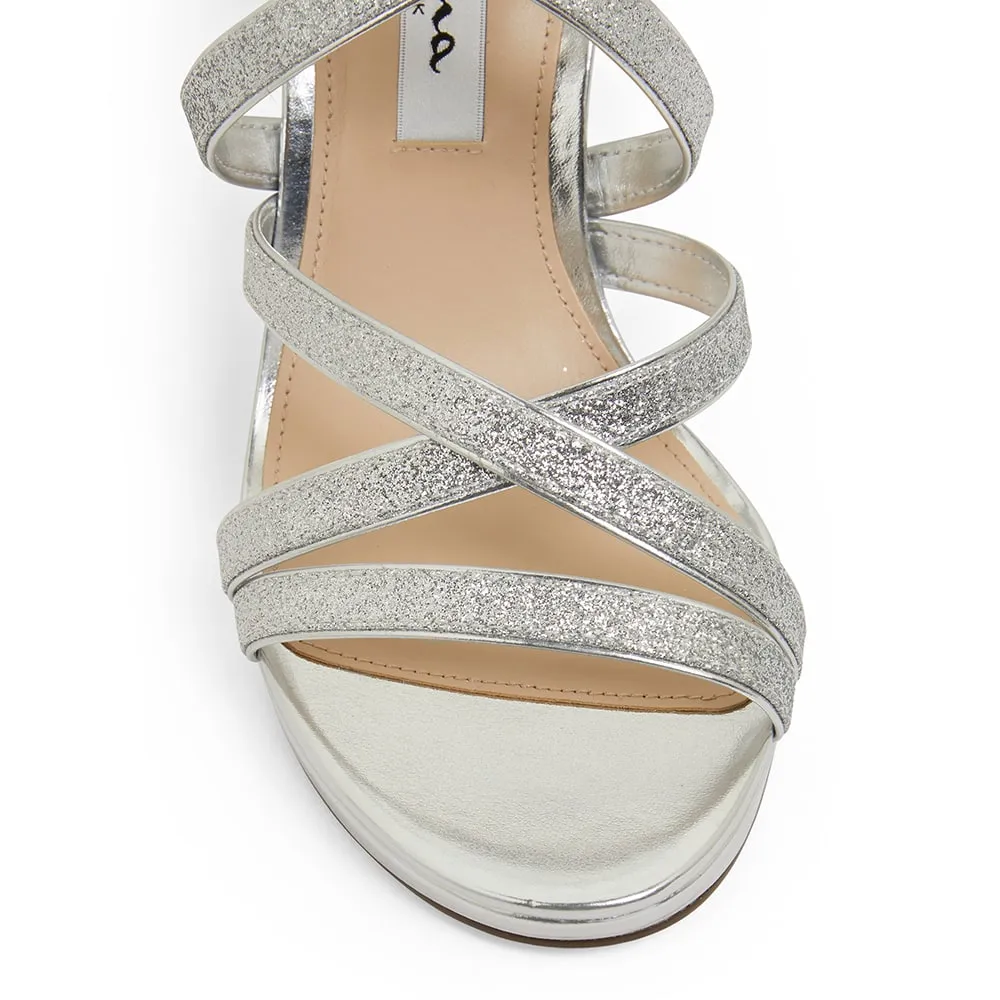 Reatha Heel in Silver Glitter Satin