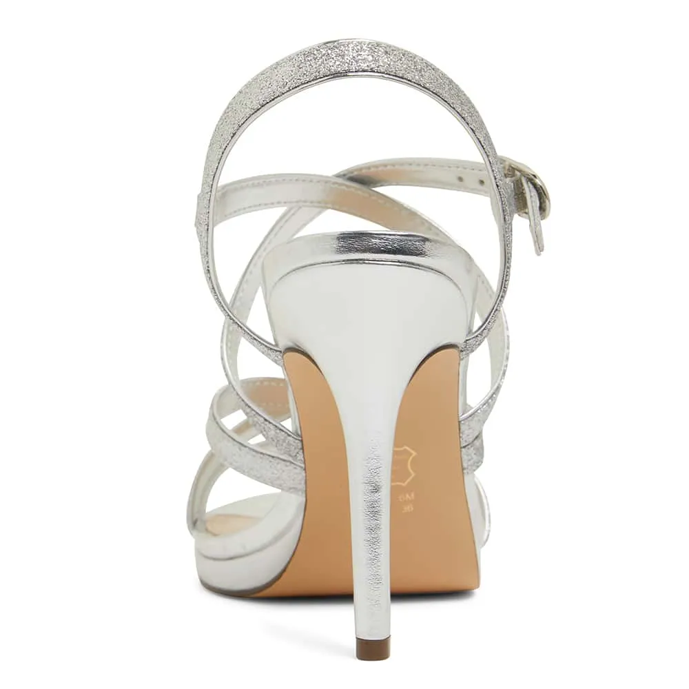 Reatha Heel in Silver Glitter Satin