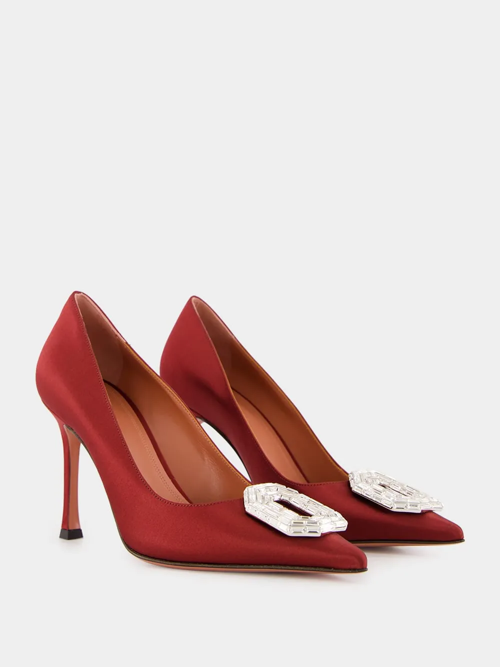 Red Camelia Satin Pumps
