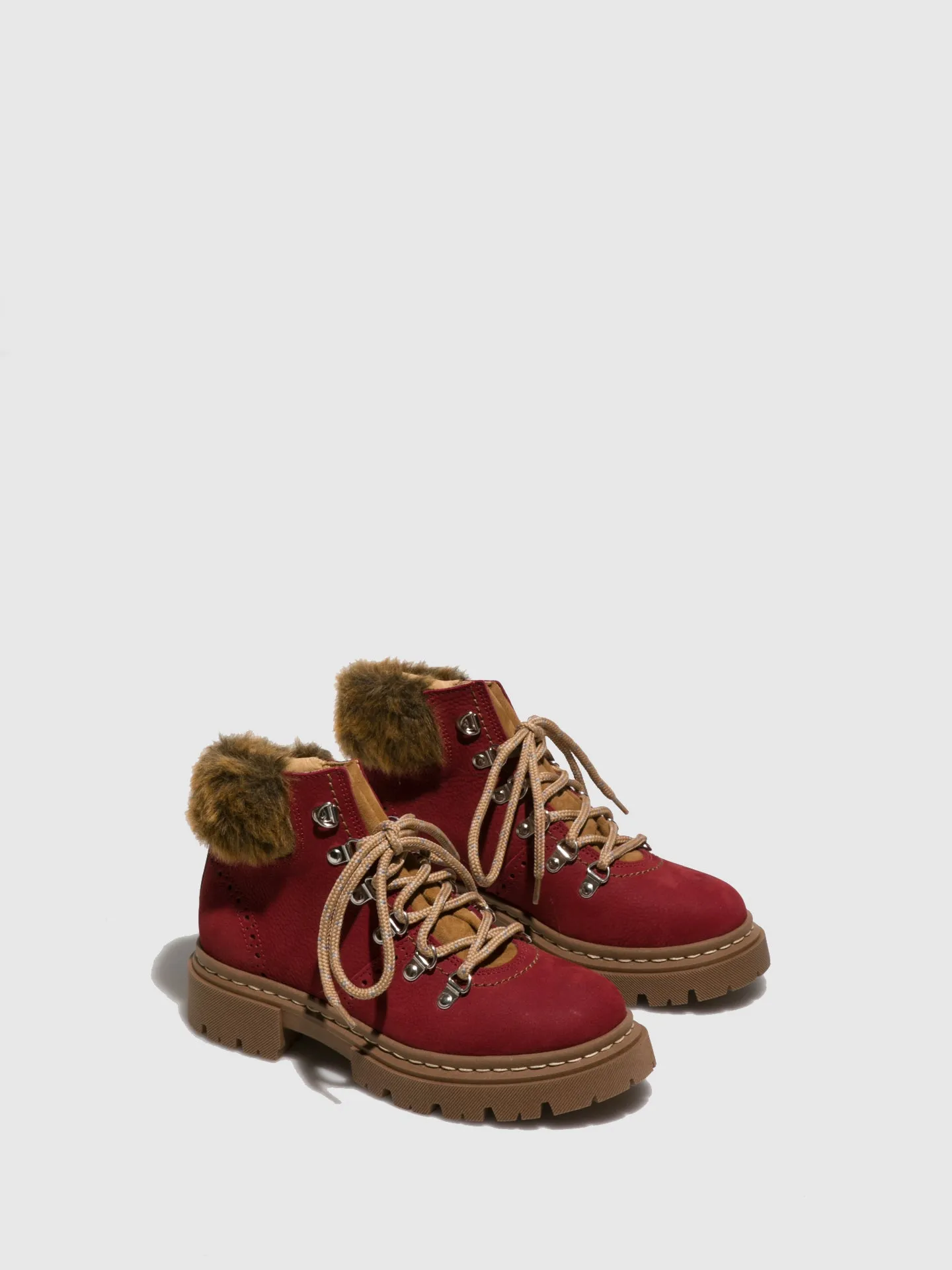 Red Lace-up Ankle Boots