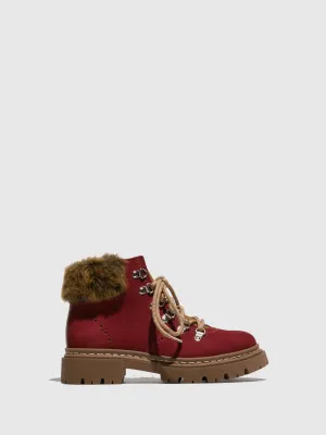 Red Lace-up Ankle Boots