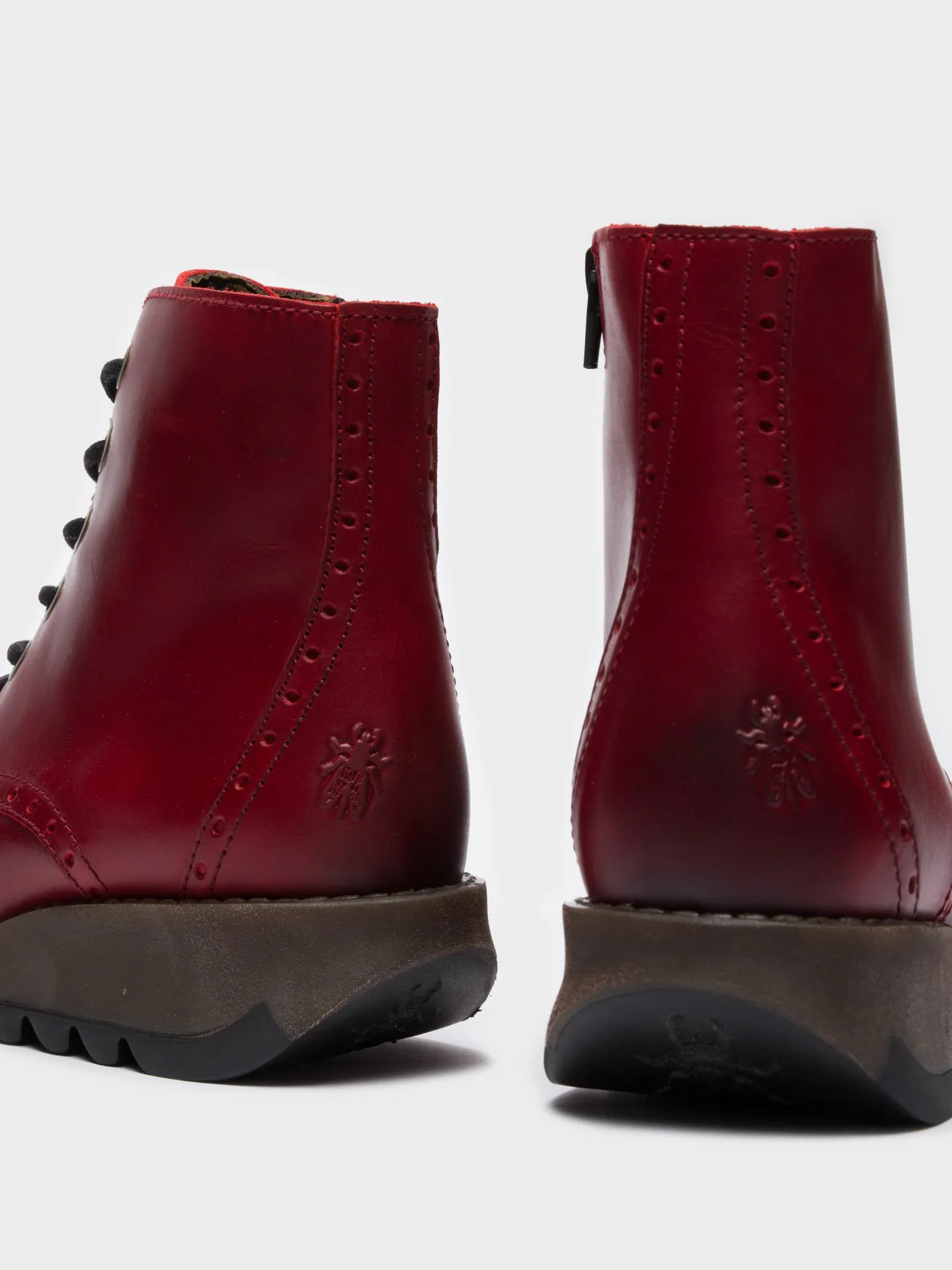 Red Lace-up Ankle Boots
