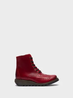 Red Lace-up Ankle Boots