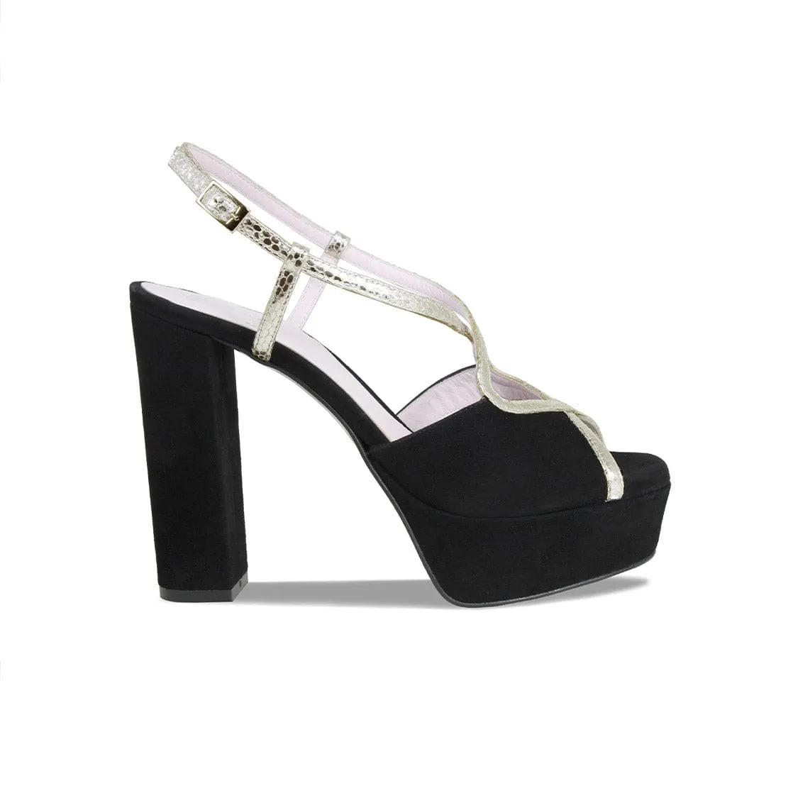 Reese: Black Suede &amp; Gold Snake Print Leather