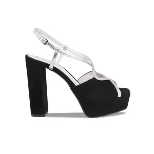 Reese: Black Suede &amp; Silver Snake Print Leather