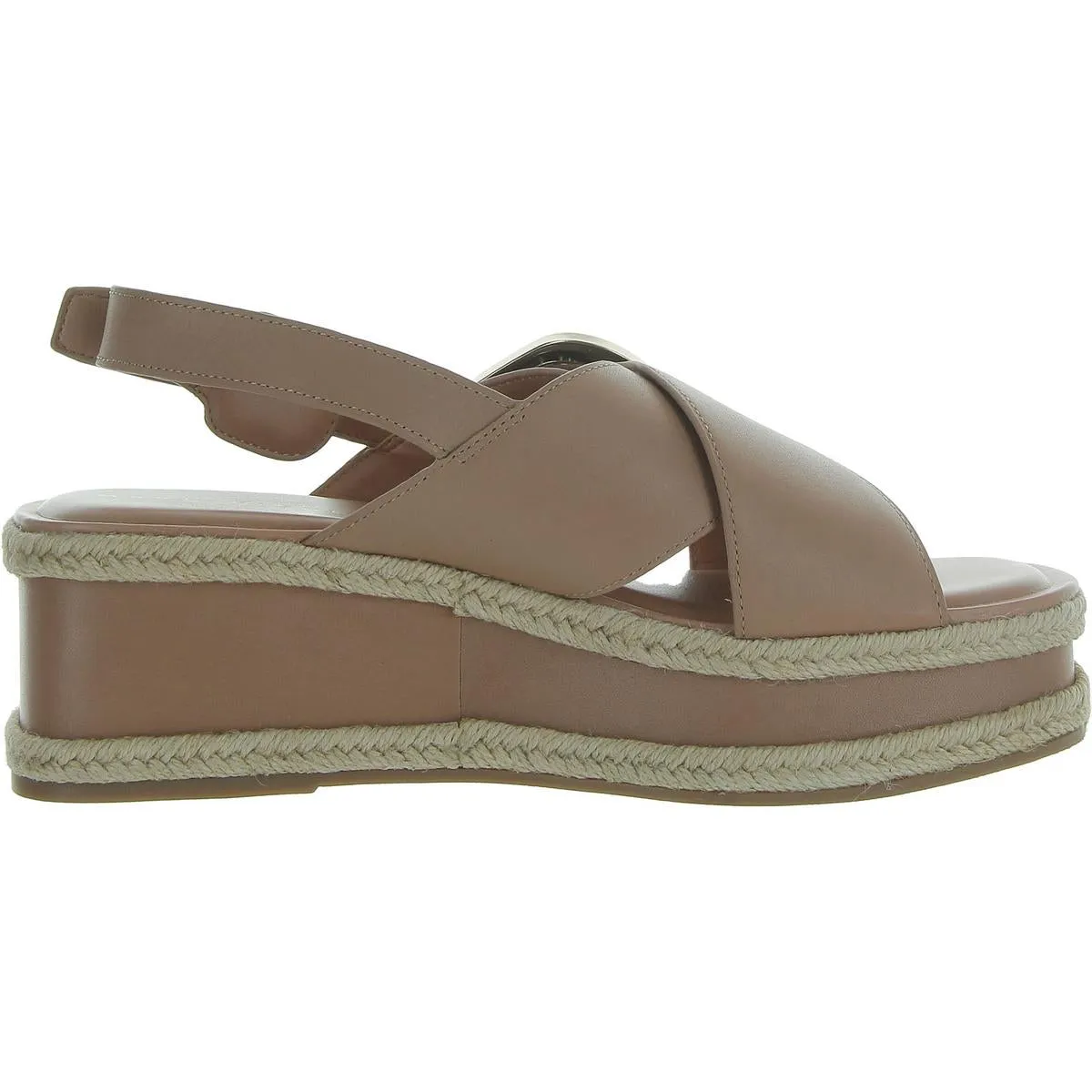 Renda Womens Buckle Leather Wedge Sandals