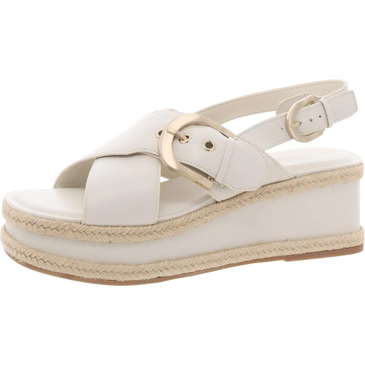 Renda Womens Buckle Leather Wedge Sandals