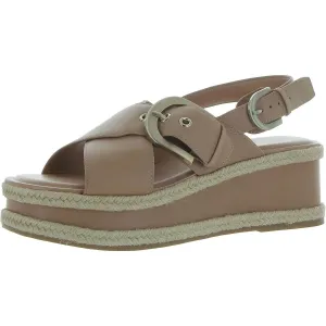 Renda Womens Buckle Leather Wedge Sandals