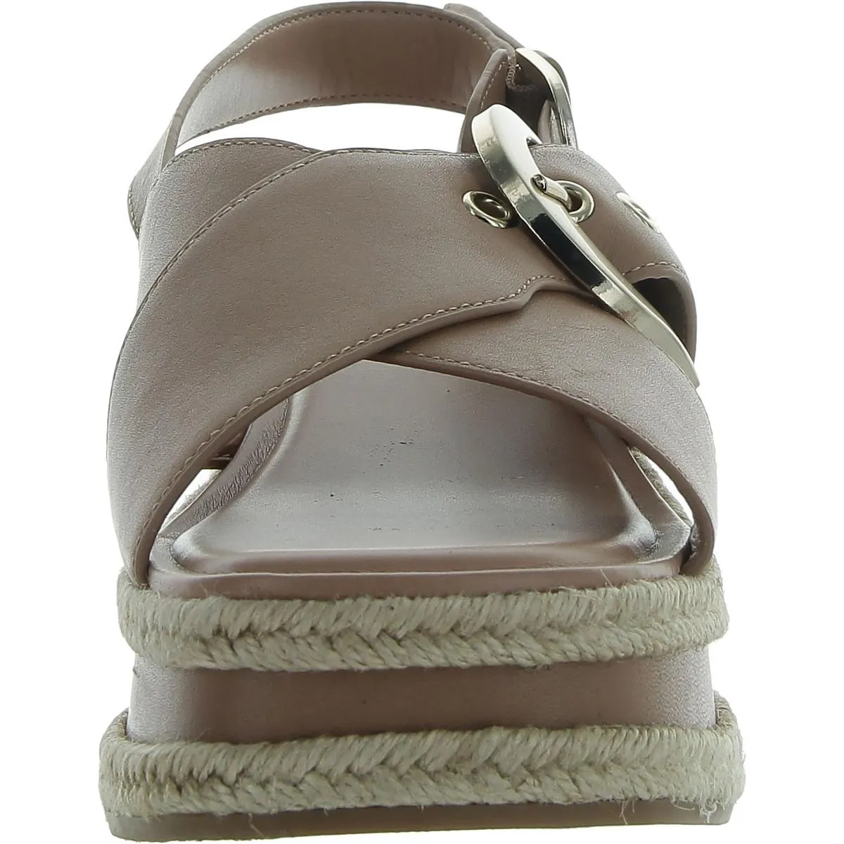 Renda Womens Buckle Leather Wedge Sandals