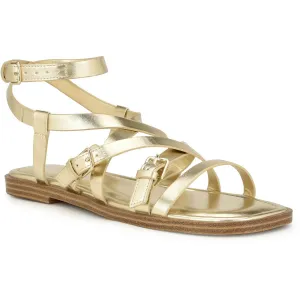 RULEN3 Womens Buckle Faux Leather Strappy Sandals