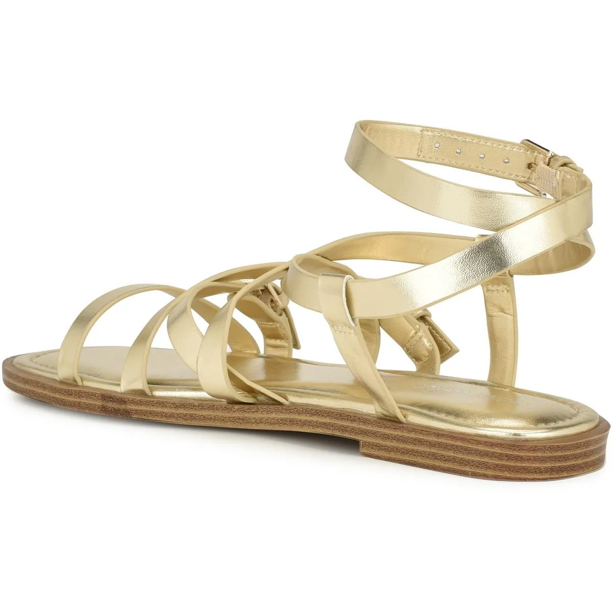 RULEN3 Womens Buckle Faux Leather Strappy Sandals